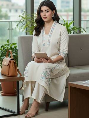 Women Ethnic Motifs Embroidered Regular Thread Work Kurta with Trousers 6