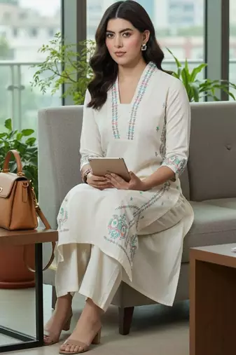 Women Ethnic Motifs Embroidered Regular Thread Work Kurta with Trousers