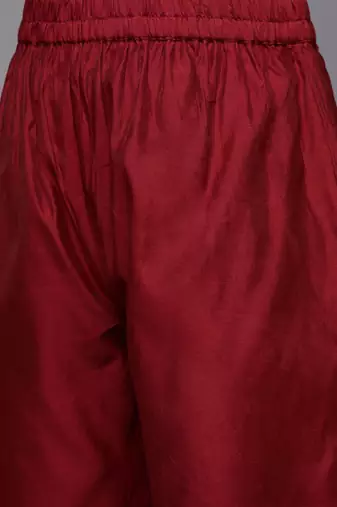 Women Maroon Ethnic Motifs Embroidered Kurta with Trousers & With Dupatta