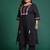 Plus Size Black Embroidered Straight Kurta Trousers With Dupatta Set