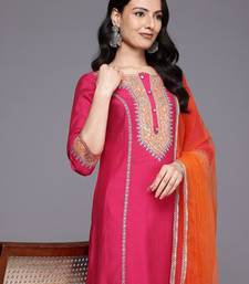 Ethnic Motifs Embroidered Zari Panelled Kurta With Palazzos & Dupatta