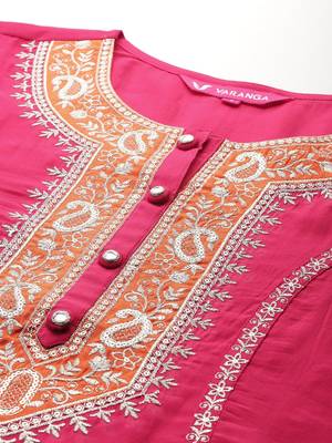 Ethnic Motifs Embroidered Zari Panelled Kurta With Palazzos & Dupatta 3