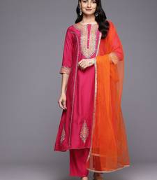Ethnic Motifs Embroidered Zari Panelled Kurta With Palazzos & Dupatta