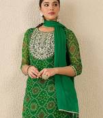 Bandhani Printed Thread Work Georgette Straight Kurta With Trousers & Dupatta