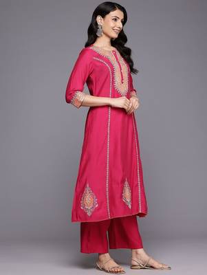 Ethnic Motifs Embroidered Zari Panelled Kurta With Palazzos & Dupatta 6