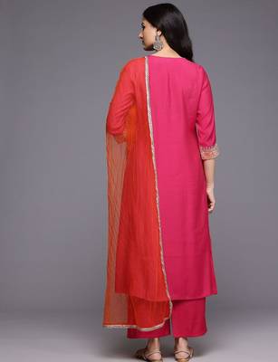 Ethnic Motifs Embroidered Zari Panelled Kurta With Palazzos & Dupatta 7