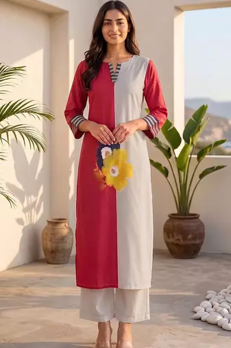 Colourblocked Regular Kurta with Palazzos