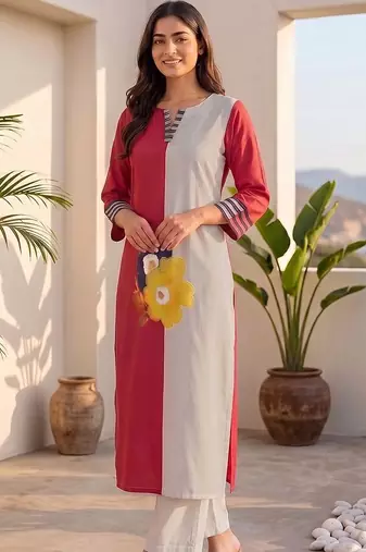 Colourblocked Regular Kurta with Palazzos