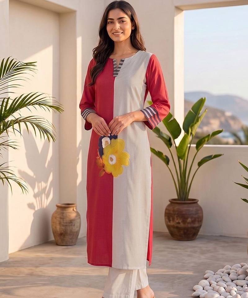 Colourblocked Regular Kurta with Palazzos