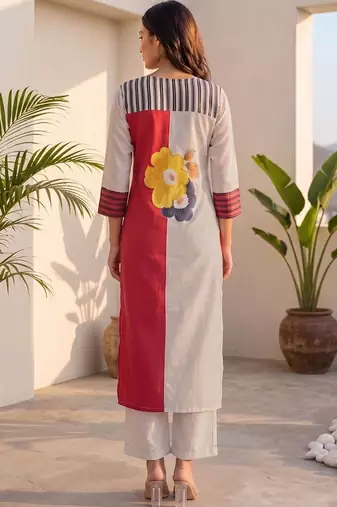 Colourblocked Regular Kurta with Palazzos