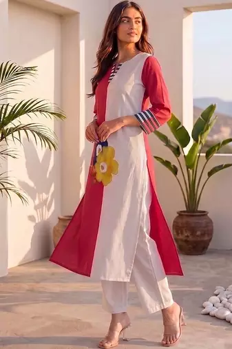 Colourblocked Regular Kurta with Palazzos