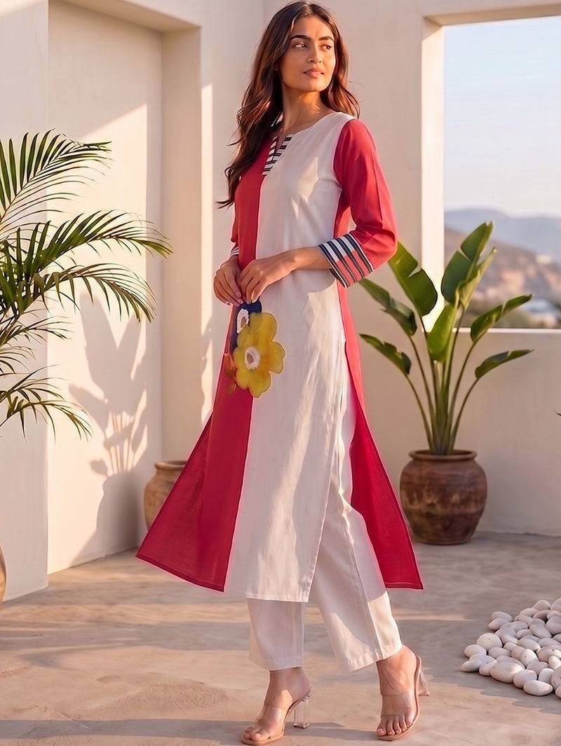 Colourblocked Regular Kurta with Palazzos