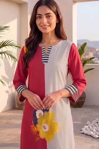 Colourblocked Regular Kurta with Palazzos