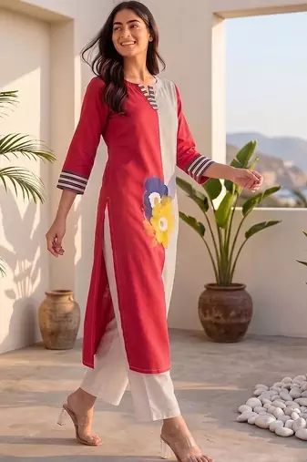 Colourblocked Regular Kurta with Palazzos