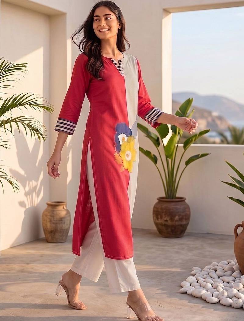 Colourblocked Regular Kurta with Palazzos
