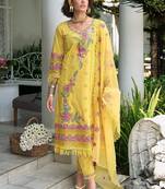 Women Floral Embroidered Regular Sequinned  Cotton Kurta with Trousers & With Dupatta