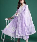 Ethnic Motifs Embroidered Thread Work  Cotton Kurta With Trousers & Dupatta