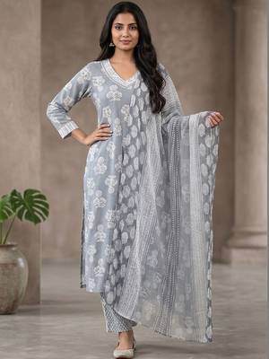 Women Ethnic Motifs Printed Regular Kurta with Trousers & With Dupatta 1
