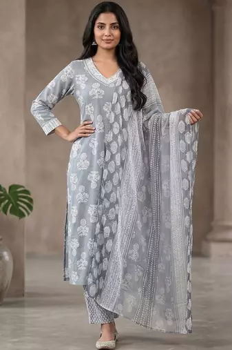 Women Ethnic Motifs Printed Regular Kurta with Trousers & With Dupatta