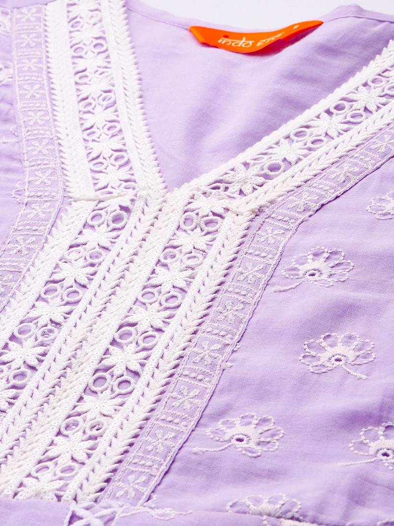 Ethnic Motifs Embroidered Thread Work  Cotton Kurta With Trousers & Dupatta