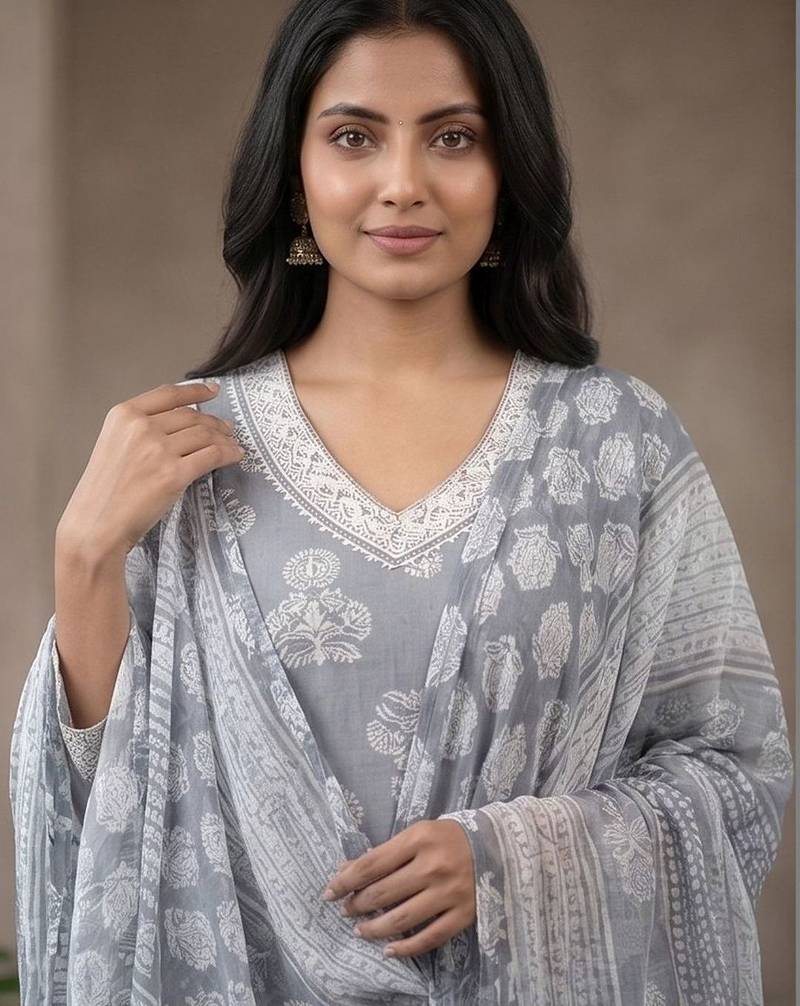 Women Ethnic Motifs Printed Regular Kurta with Trousers & With Dupatta