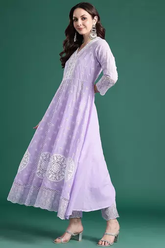 Ethnic Motifs Embroidered Thread Work Pure Cotton Kurta With Trousers & Dupatta