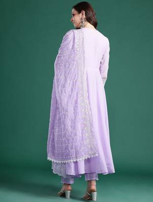 Ethnic Motifs Embroidered Thread Work  Cotton Kurta With Trousers & Dupatta 6