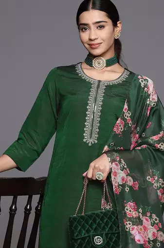 Women Ethnic Motifs Embroidered Regular Kurta with Trousers & Dupatta