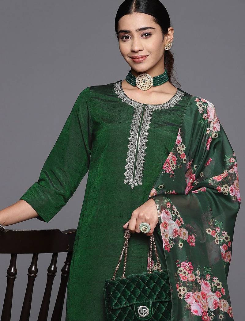 Women Ethnic Motifs Embroidered Regular Kurta with Trousers & Dupatta