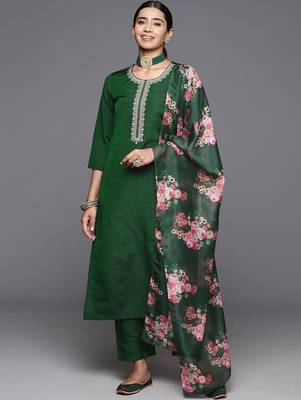Women Ethnic Motifs Embroidered Regular Kurta with Trousers & Dupatta 1