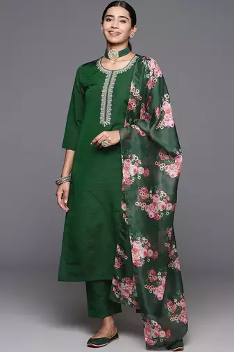 Women Ethnic Motifs Embroidered Regular Kurta with Trousers & Dupatta