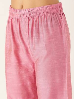 Women Pink Embroidered Mirror Work Kurta with Trousers 3