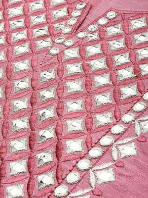 Women Pink Embroidered Mirror Work Kurta with Trousers 7