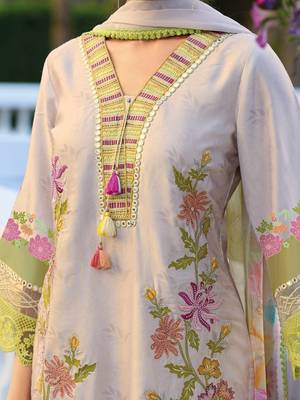 Women Floral Embroidered Regular Mirror Work Kurta with Trousers & Dupatta 3