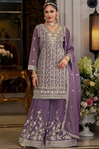 Women Ethnic Motifs Embroidered Regular Thread Work Kurta & Sharara With Dupatta