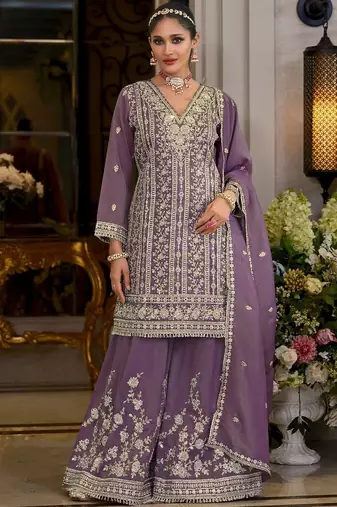 Women Ethnic Motifs Embroidered Regular Thread Work Kurta & Sharara With Dupatta