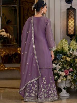 Women Ethnic Motifs Embroidered Regular Thread Work Kurta & Sharara With Dupatta 4