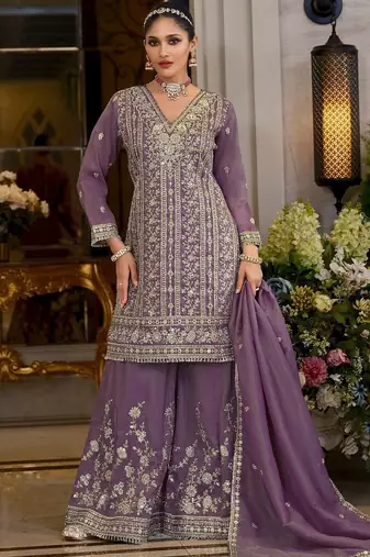 Women Ethnic Motifs Embroidered Regular Thread Work Kurta & Sharara With Dupatta