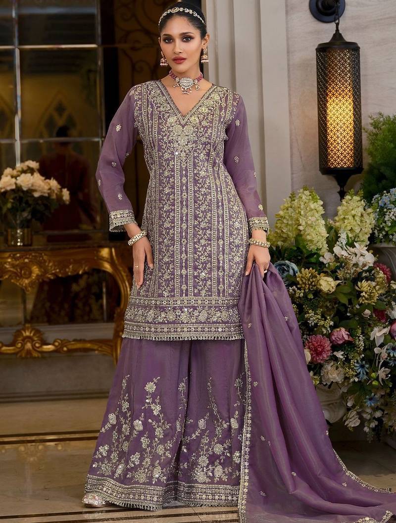 Women Ethnic Motifs Embroidered Regular Thread Work Kurta & Sharara With Dupatta