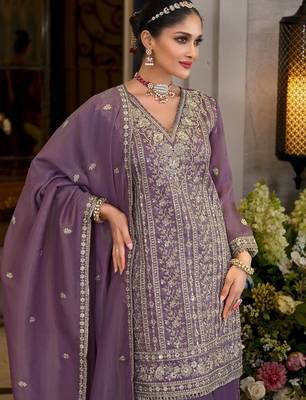 Women Ethnic Motifs Embroidered Regular Thread Work Kurta & Sharara With Dupatta 6