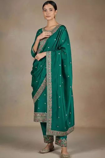 Women Ethnic Motifs Embroidered Regular Thread Work Kurta with Trousers & With Dupatta