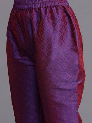 Purple Geometric Woven Design Thread Work Jacquard Kurta with Trousers & Dupatta 4
