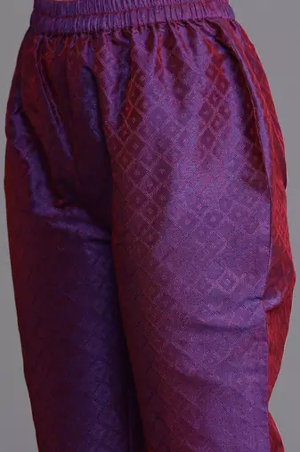 Purple Geometric Woven Design Thread Work Jacquard Kurta with Trousers & Dupatta