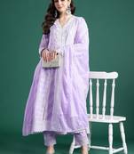 Ethnic Motifs Embroidered  Cotton Kurta with Trousers & Dupatta