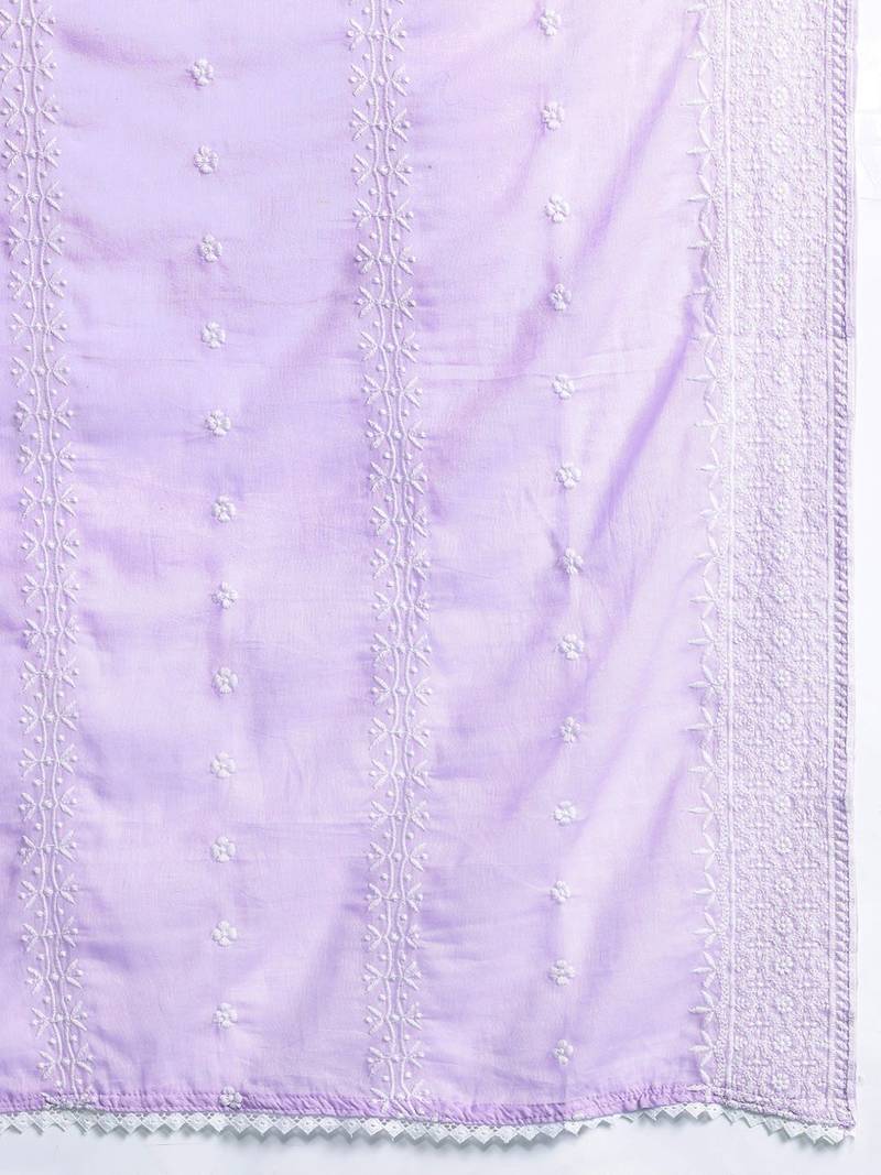 Ethnic Motifs Embroidered  Cotton Kurta with Trousers & Dupatta