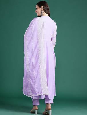 Ethnic Motifs Embroidered  Cotton Kurta with Trousers & Dupatta 6