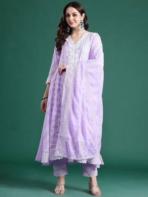 Ethnic Motifs Embroidered  Cotton Kurta with Trousers & Dupatta 7