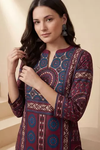 Women Ethnic Motifs Printed Mirror Work Pure Cotton Kurta & Trousers With Dupatta