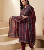 Women Ethnic Motifs Printed Mirror Work Pure Cotton Kurta & Trousers With Dupatta