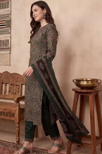 Women Ethnic Motifs Printed Regular Thread Work Pure Cotton Kurta with Trousers & With Dupatta